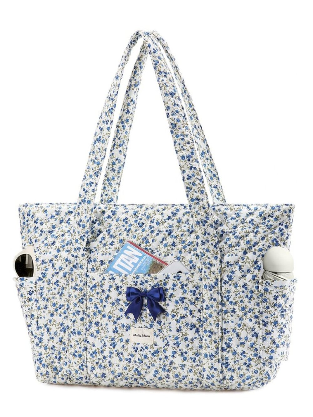 Quilted Tote Bag for Women, Quilted Floral Tote Bags with Zipper, Cute Bow